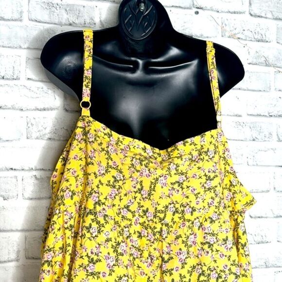 Torrid Mini Challis Sundress Womens 4X Yellow Floral Dress Pockets Stretch 4 4X - Picture 5 of 6